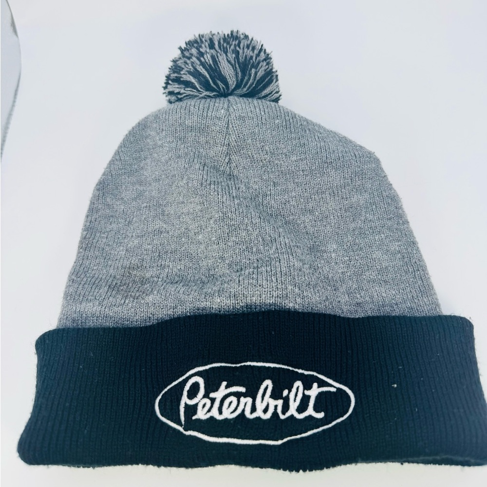 Peterbilt Trucks Winter Knit Pom Pom Beanie Hat Adult Gray Black Unisex